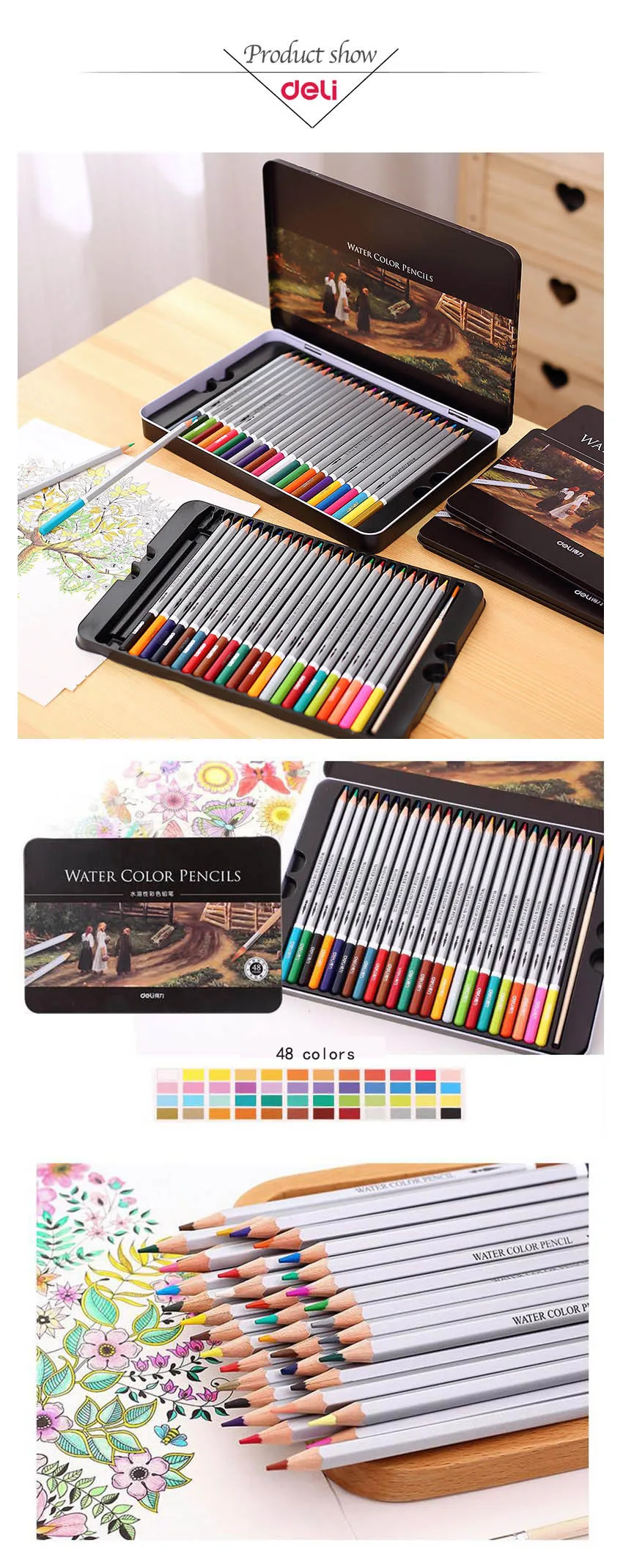 Deli Профессиональные цветные карандаши набор для рисования 72 Цвета Рисование эскиз жестяная коробка художественные школьные принадлежности для художника цветные карандаши