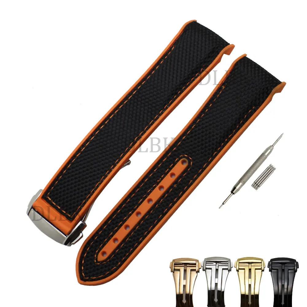 

22mm Orange Waterproof Diving Silicone Rubber Suture Black Tarpaulin Watch Band Strap Stainless Steel Buckle for Seamaster Ocean