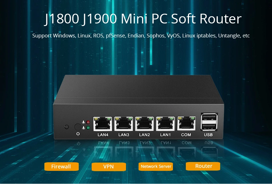 Мини ПК 4-гигабитный Ethernet LAN Celeron J1900 Pfsense Ubuntu Windows 10 роутер 4* RJ45 VGA клиент тонкий Мини компьютер