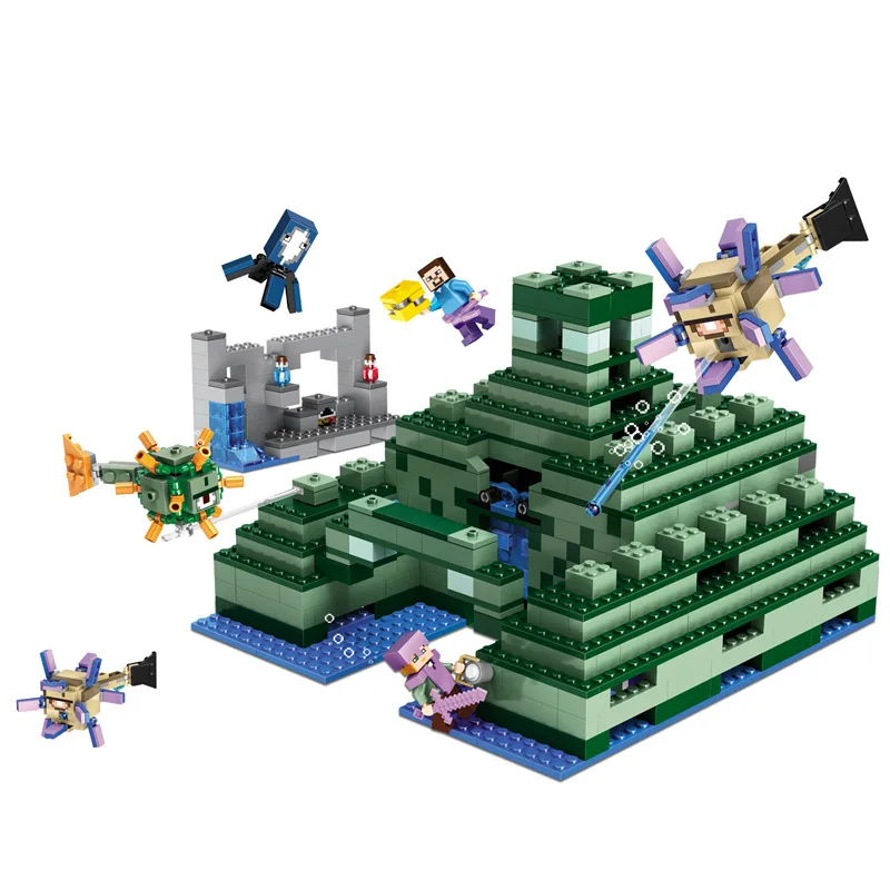 

1134pcs legoIN Minecraft square world series Model building blocks Underwater Temple kits compatible Blocks bricks toys for kid
