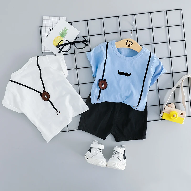 

WENWENDEXINGFU 2019 Summer Baby Girls Boys Clothing Sets Infant Clothes Suits Beard Bear T Shirt Shorts Kids Children Costume