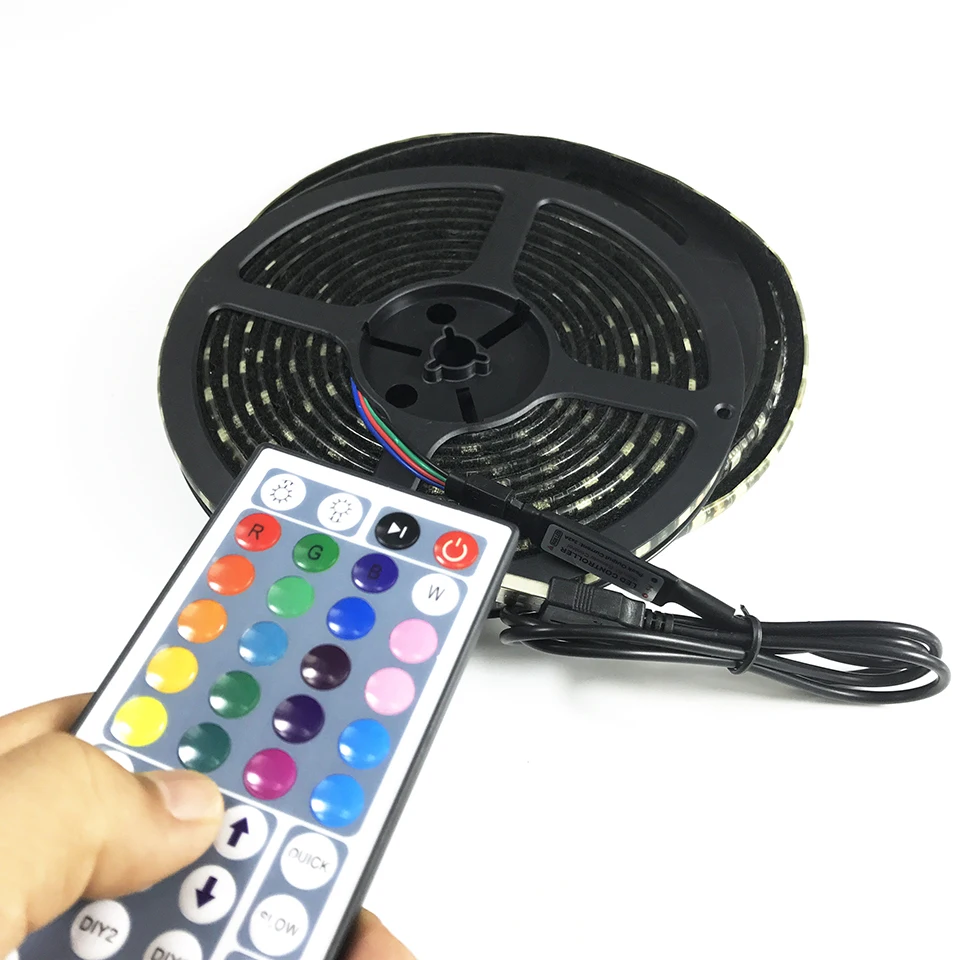 44key remote 60led per meter 5V black pcb usb 5050 rgb led Adhesive magic led strip with velcro
