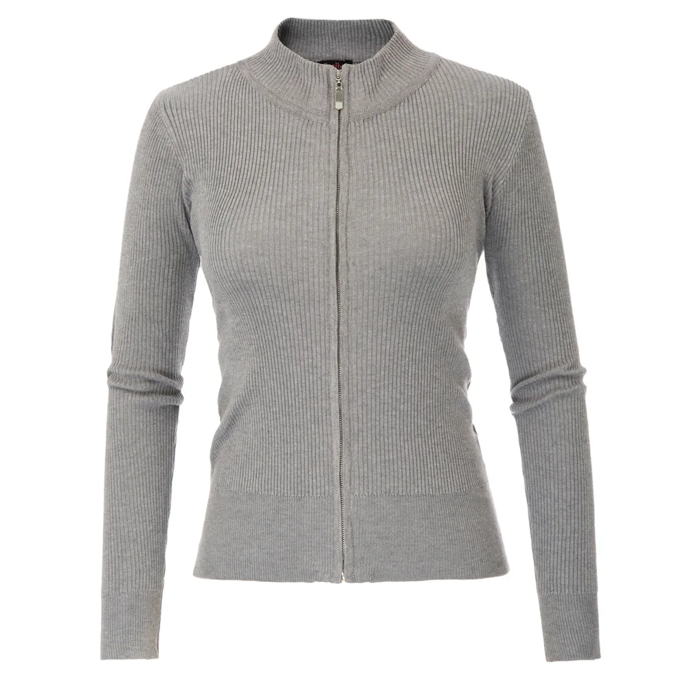 Женский трикотажный кардиган на молнии однотонный с воротником стойкой и