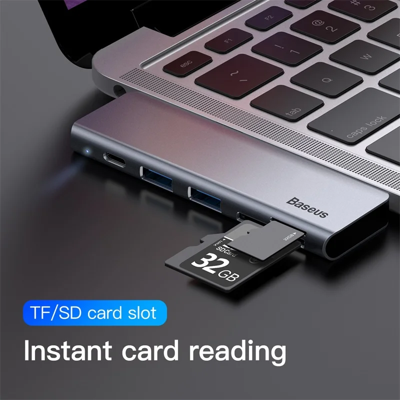 Baseus серый 5 в 1 концентратор адаптер Usb Тип C к USB 3,0*2/SD/TF для Macbook Pro Компьютерный Аксессуар с Тип C Мощность PD