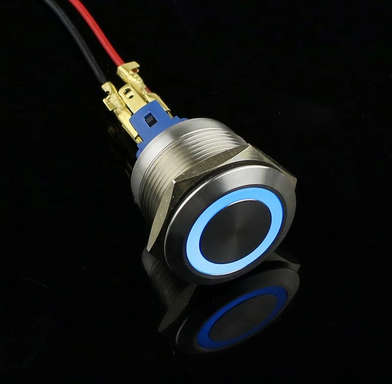 

22mm metal button switch ring diaphragm LED Latching Self-reset Momentary 1NO 1NC blue