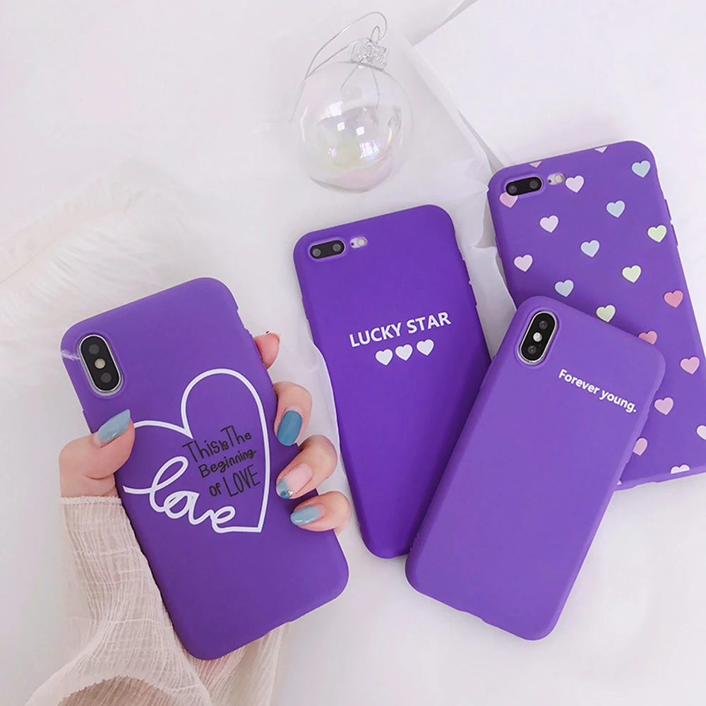 Purple Heart Phone Case For iPhone X 7 Plus 8 8Plus 6 6s Silicone Soft