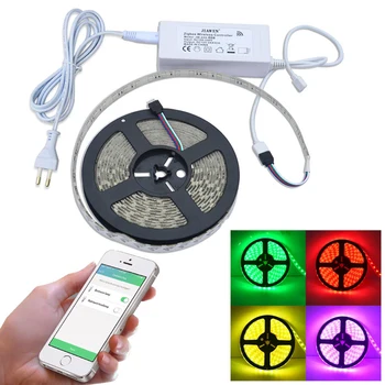 

LED Strip Light Lamp SMD5050 RGB Strip Ribbon Diode Tape RGBW AC100-240V 5M Waterproof Strip Full Set DIY Controller and Adapter