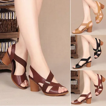 

Fashion Shoes Woman Casual Sandals Open Toe Thick Waterproof Ankle Strap Square High Heel Sexy Wild Fish Mouth Sandals Women