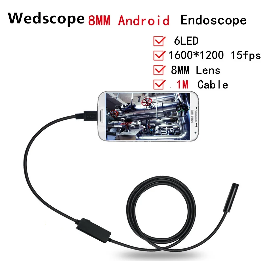 Endoscope 8MM 1M Cable Android USB Endoscope Waterproof Inspection