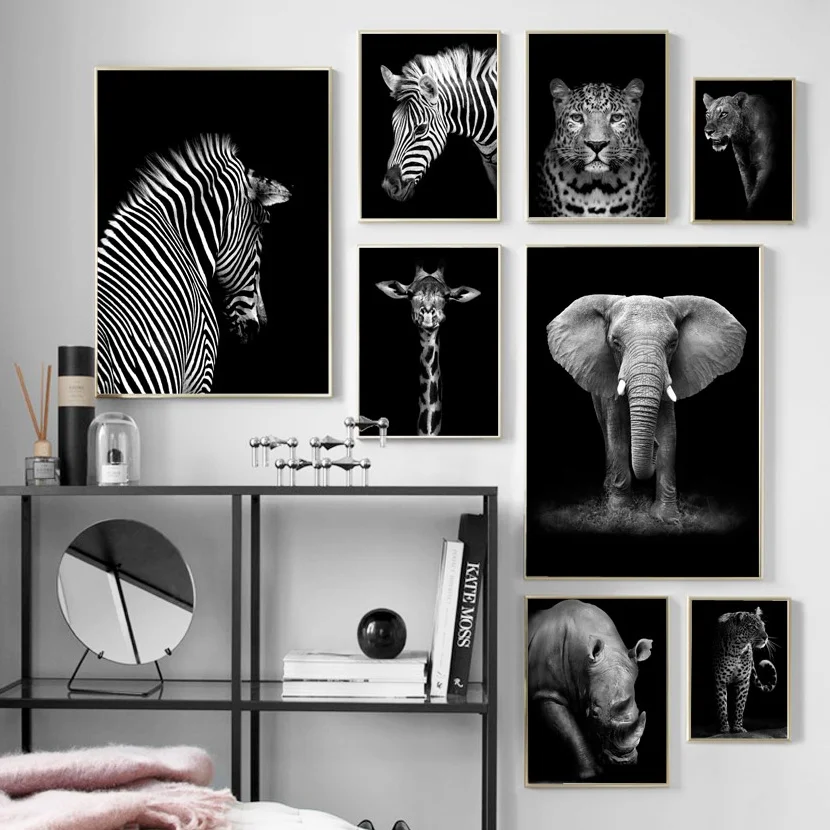 

Black White Elephant Giraffe Zebra Wall Art Canvas Painting Nordic Posters And Prints Wall Pictures For Living Room Home Decor