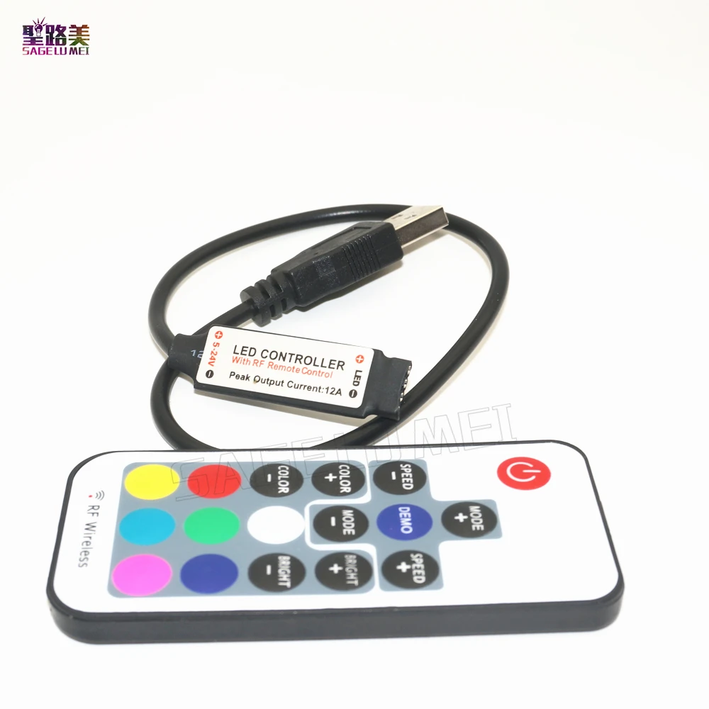 

Wholesale 10pcs DC5V 12V USB RGB LED Controller 17keys RF Wireless control for 3528 5050 2835 RGB Led Strip tape lighting