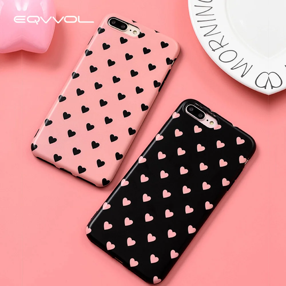 Eqvvol Cute Cartoon Phone Case For iPhone X 8 7 Plus Candy Color LOVE Heart Scrub PC Hard Back Cover iphone 6 6s Shell |