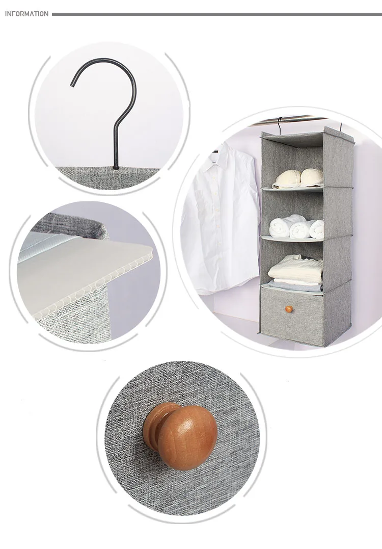 4 Cells Linen fabric Shoes Garment Organizer Rack Pockets Stand Holder Wardrobe Hanging Bag Storage Bag Clothes Organizers 103 (6)