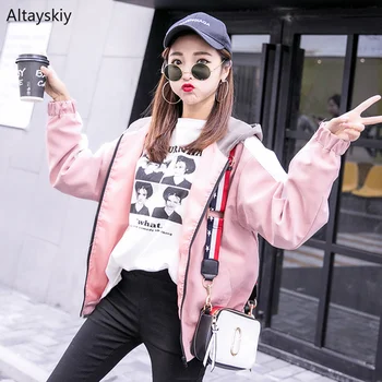 

Jackets Women 2020 Hooded Patchwork Leisure Zipper Loose Simple All-match Korean Style Jacket Womens Harajuku BF Outerwear Chic