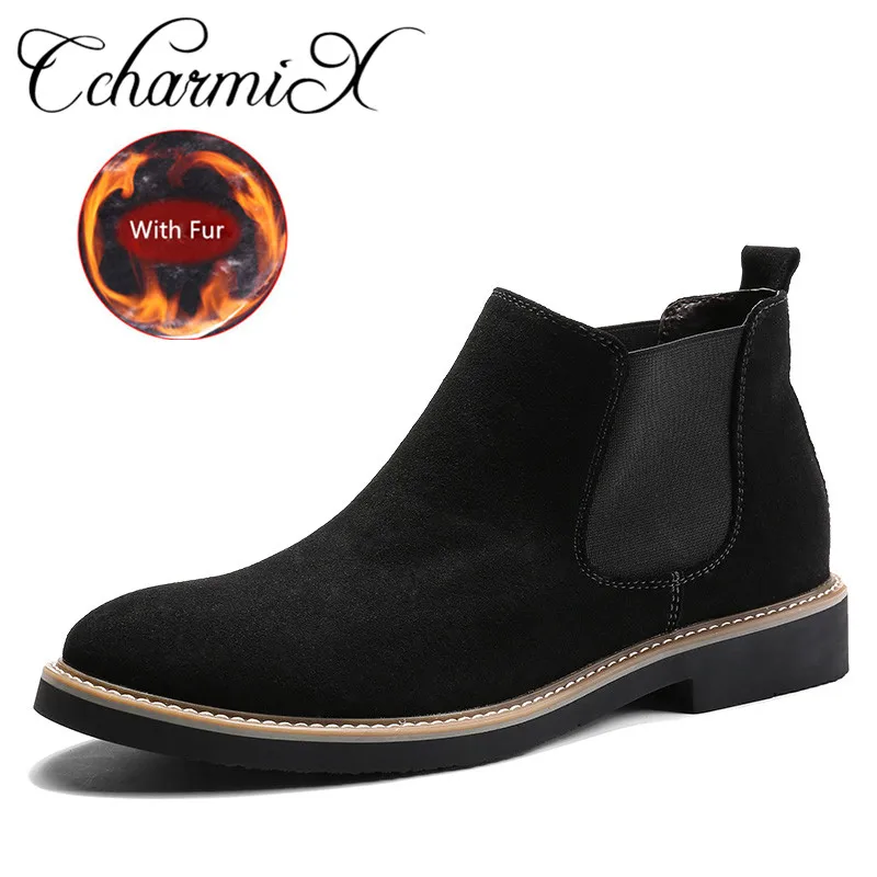 CcharmiX Для мужчин ботинки «Челси»; слипоны из замши с высоким берцем, классические, Мужские ботинки из натуральной кожи «чакка»; ботильоны; модные ковбойские сапоги мужские ботинки - Цвет: black2