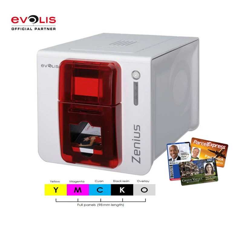 Evolis zenius PVC id card printer single side come with a color ribbon R5F008S141 YMCKO bluetooth small printer