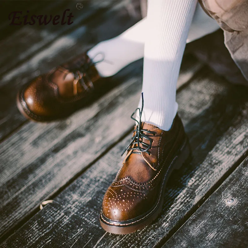 EISWELT/обувь; женские туфли-лодочки; женская обувь из натуральной кожи; Осенняя женская обувь; винтажные туфли-лодочки; обувь на платформе;# ZQS210