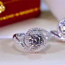 Роскошное женское Хрустальное белое коктейльное кольцо Уникальный серебряный цвет Большой Циркон Обручальное кольцо винтажные вечерние свадебные кольца для женщин