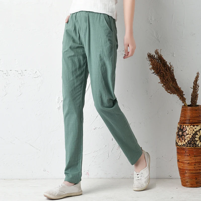 2018 summer cotton linen baggy pants women plus size loose harem pants ...