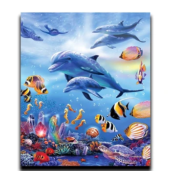 

Diy Diamond Kit Painting Cross Stitch Diamond Embroidery Home Dolphin 3d Square Diamond Glued Mosaic Stickers Full