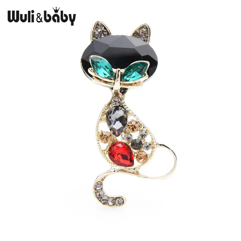 Классические броши-кошки Wuli& baby с кристаллами, Женская металлическая брошь с большой головой, милая лиса, животное, булавки, подарки - Окраска металла: red