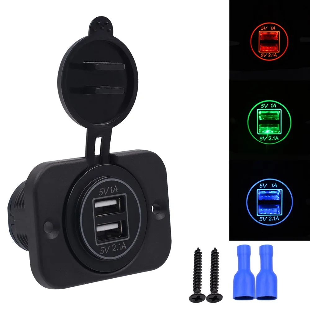 

2019 New 5V 3.1A Dual USB Port car socket adapter power outlet phone charger with LED light universal