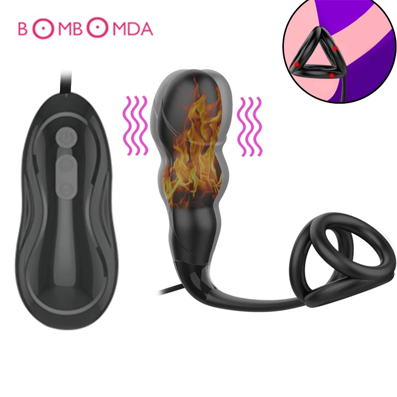 12 Speeds Heating Anal Beads Vibrator With Ring for Men Strapon font b Dildo b font