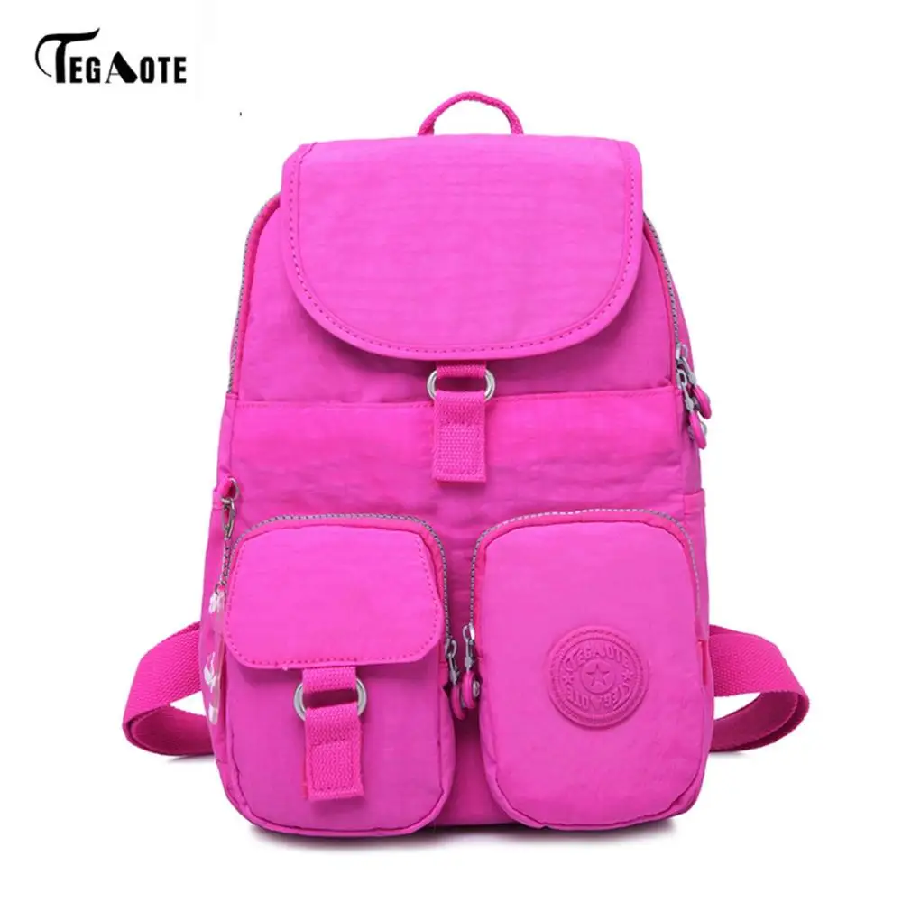 TEGAOTE, школьный рюкзак для девочек-подростков, Mochila, женские рюкзаки, Женский Одноцветный известный нейлоновый повседневный рюкзак для ноутбука, женский рюкзак - Цвет: Hot pink