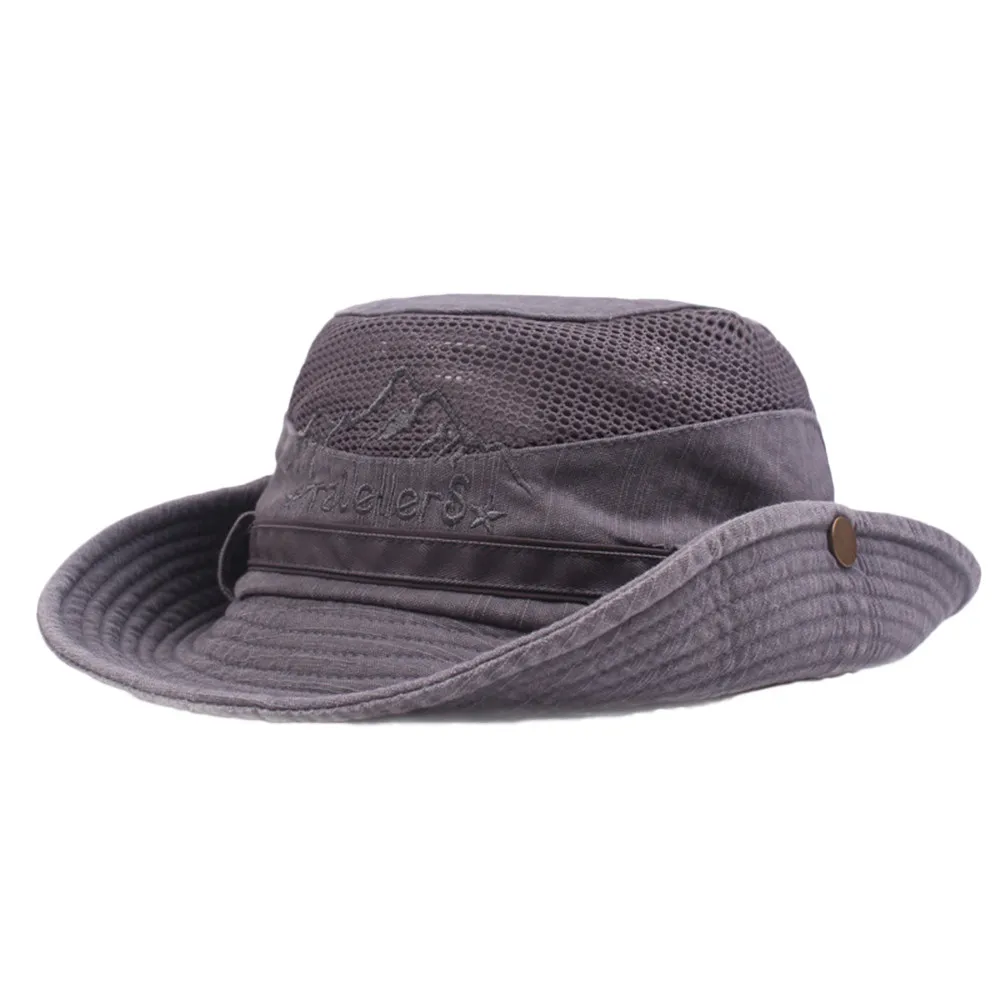 Hawcoar модная повседневная мужская хлопковая вышитая козырек-сетка ведро шляпы Рыбацкая шляпа Открытый альпинистский солнцезащитный козырек кабина панама Z5 - Цвет: Grey