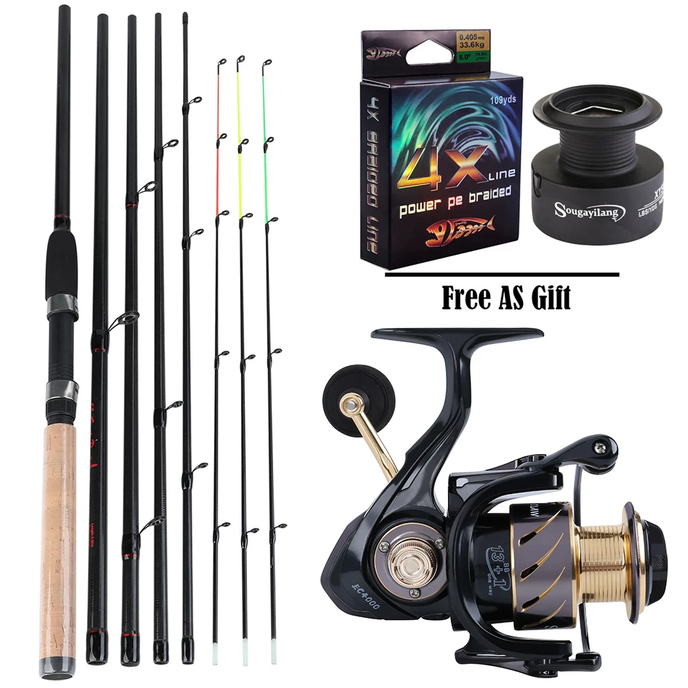 Conjuntos de varillas de carbón alto alimentador de 3,0 M de Sougayilang con carrete giratorio de 13 + 1BB combo de caña de pescar pesca - 1