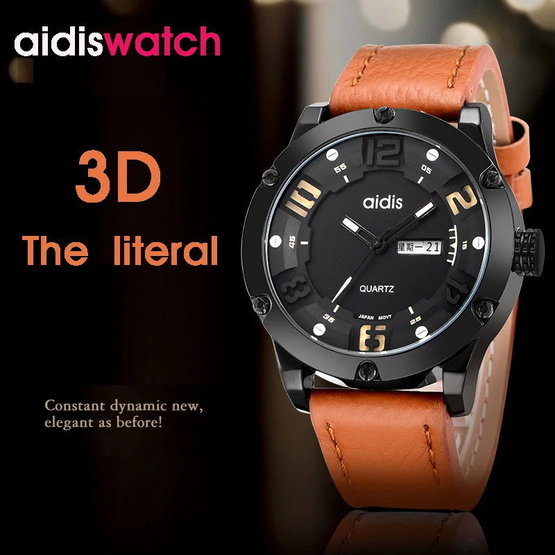 addies top fashion men business quartz leather band watch luxury waterproof wristwatch relogio masculino montre homme 