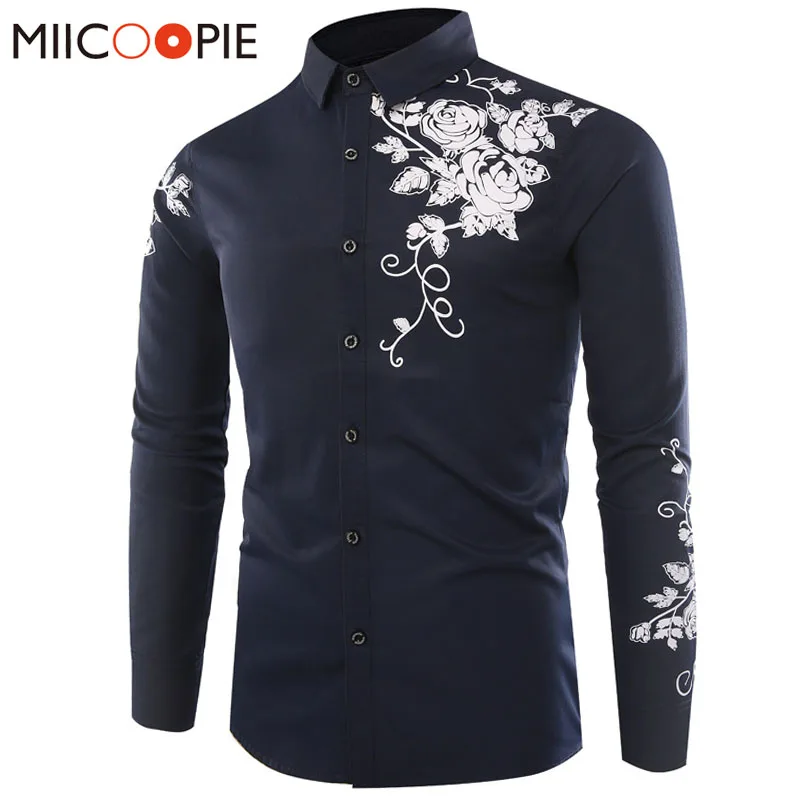 

Mens Dress Shirt 2018 Brand Business Slim Fit Dress Shirts Casual Social Floral Printed Long Sleeve Camisa Masculina Chemise 4XL