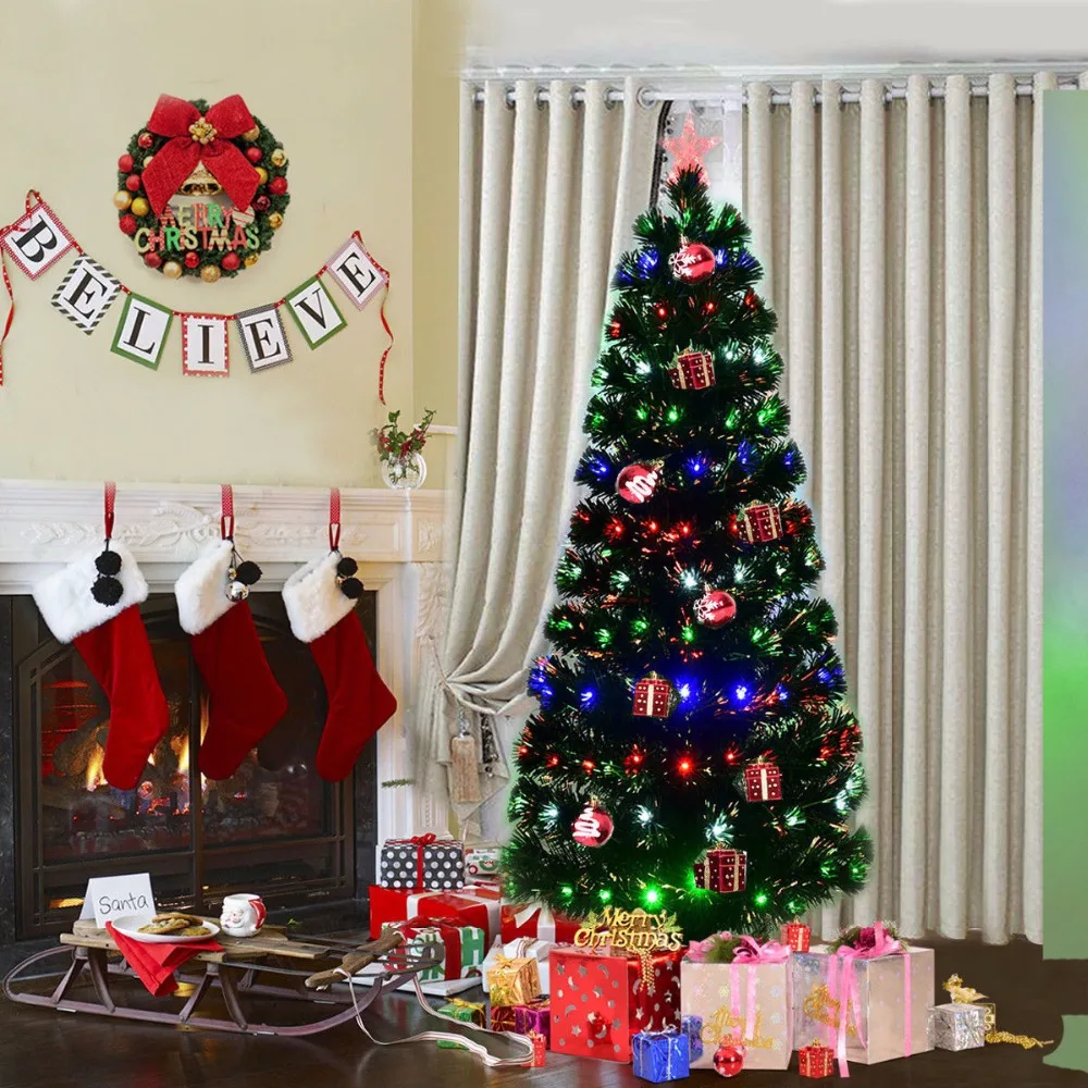 Giantex 6Ft волоконно-оптический искусственный Рождественская елка w/225 многоцветные светодио дный фонари и подставка Современное украшение