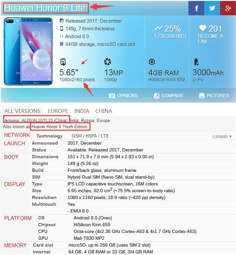 huawei Honor 9 lite 