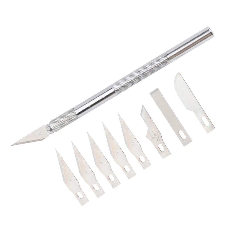 

9 Blades Metal Cutting Knife Set Hobby Craft Wood Carving Pen Paper Cutter Sculpture Scalpel Knife PCB Repair DIY Tools