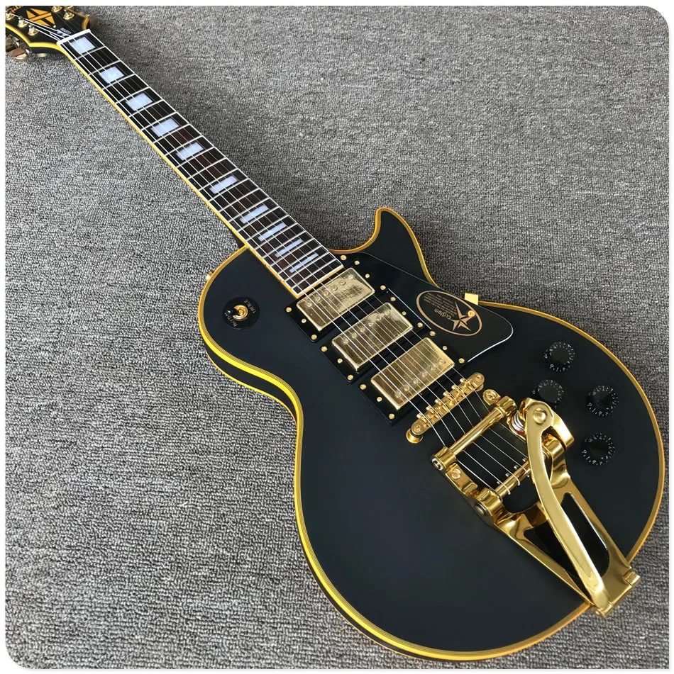 Gisten custom black yellow body binding electric guitar with 3 pickups