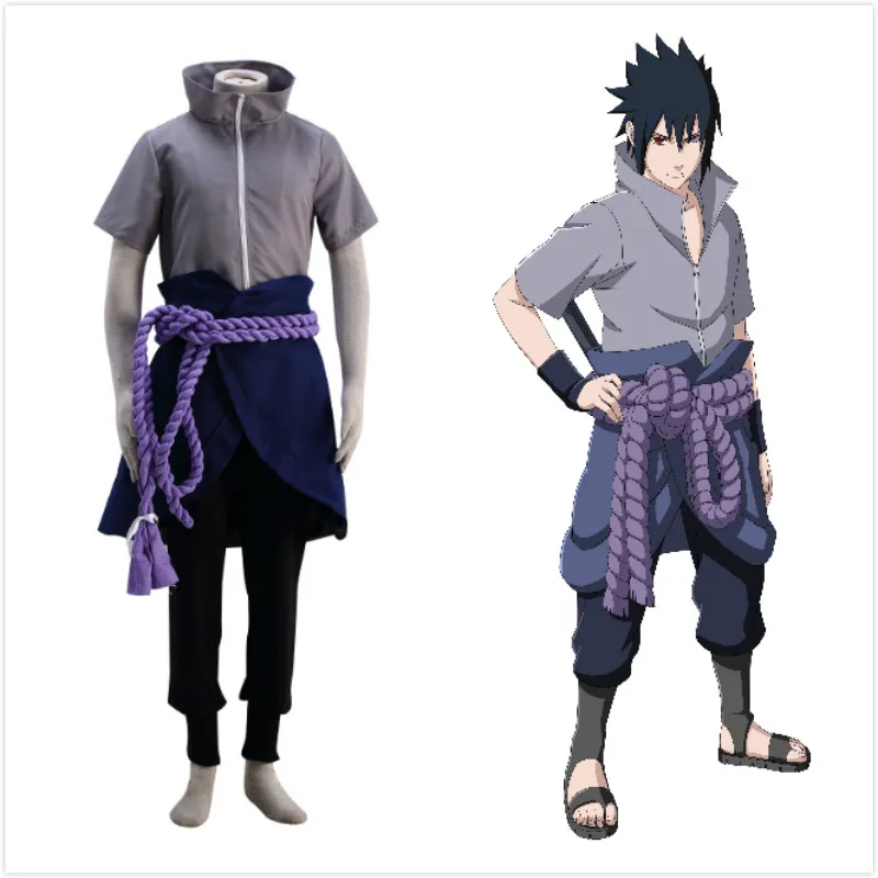 

Anime Naruto Cosplay Costume Sasuke Uchiha Ninja Sasuke Jacket Pant Tube Tops Waist Rope Suit Costume Free Shipping