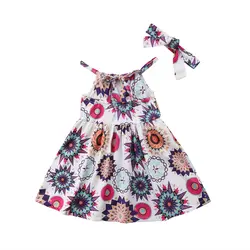 Новая модная детская одежда детские платье принцессы для девочек праздничное платье Boho без рукавов с бантом Платье с цветочным узором