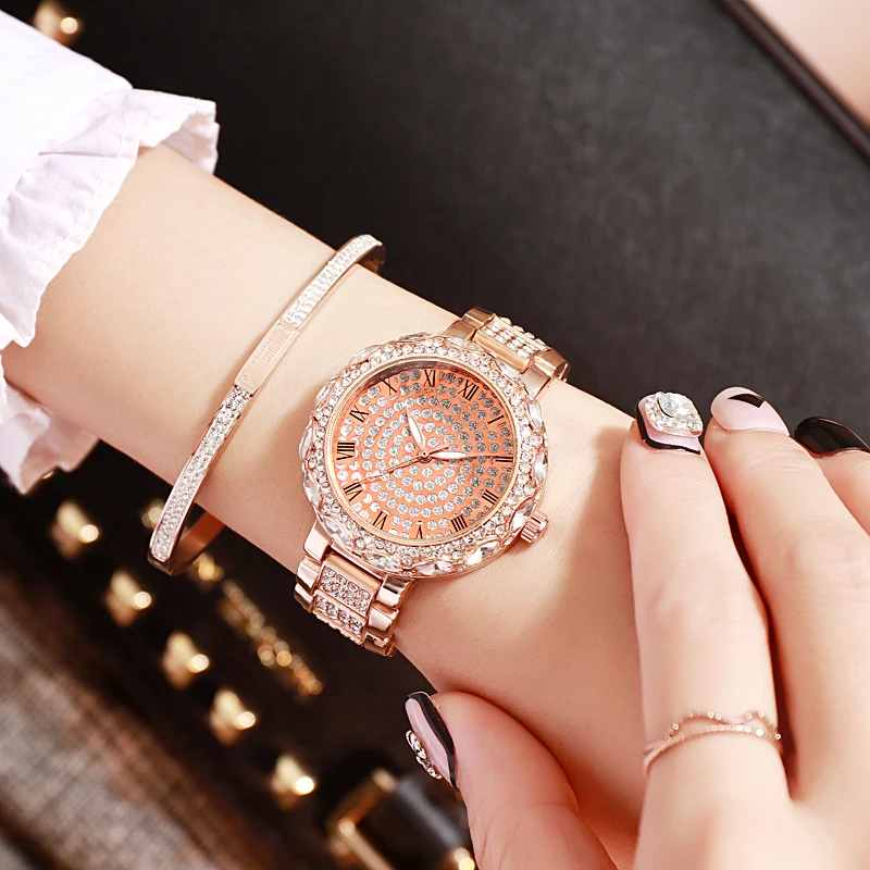 

BAJEETA Full Rhinestone Women Watch New Fashion Steel Quartz Ladies Wristwatch Roman Style Boutique Dropship Relegio Feminino
