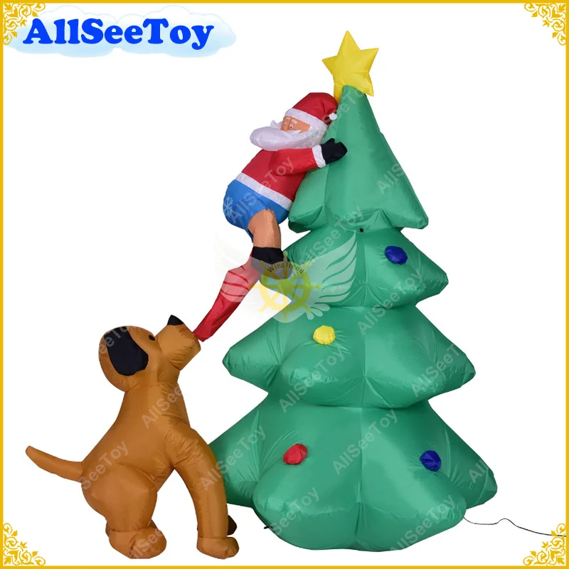 

Giant inflatable Christmas Tree Puppy bites Santa Claus Climbing tree Blow Up Fun Toys Christmas Garden Decoration Prop