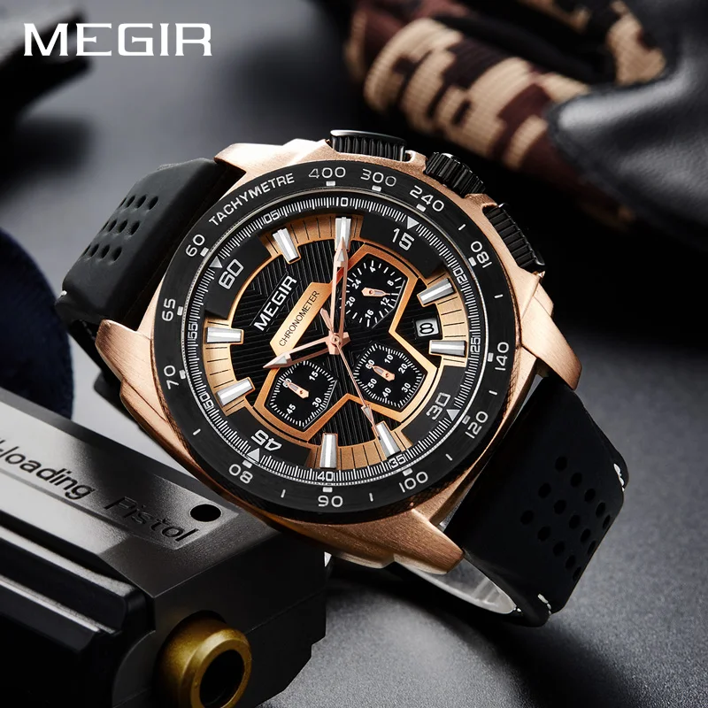 

MEGIR Chronograph Men Sport Wrist Watch Fashion Silicone Army Military Watches Relogio Masculino Quartz Wrist Watch Clock Men