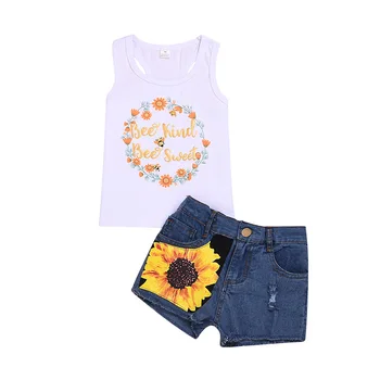 

2019 Summer Toddler Baby Boys Girl Sunflower Bee Kind Bee Sweet Printed tops + Pant 2PC Outfits Children clothes set