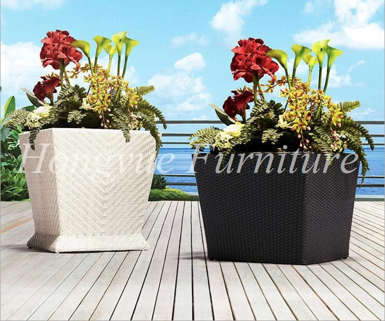 Two piece wicker material outdoor planter rattan flower pot furniture