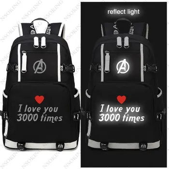 

Hot Anime Avengers 4 Endgame Iron Man Backpack Cosplay reflect light I love you U 3000 times Canvas Bag Schoolbag Travel Bags