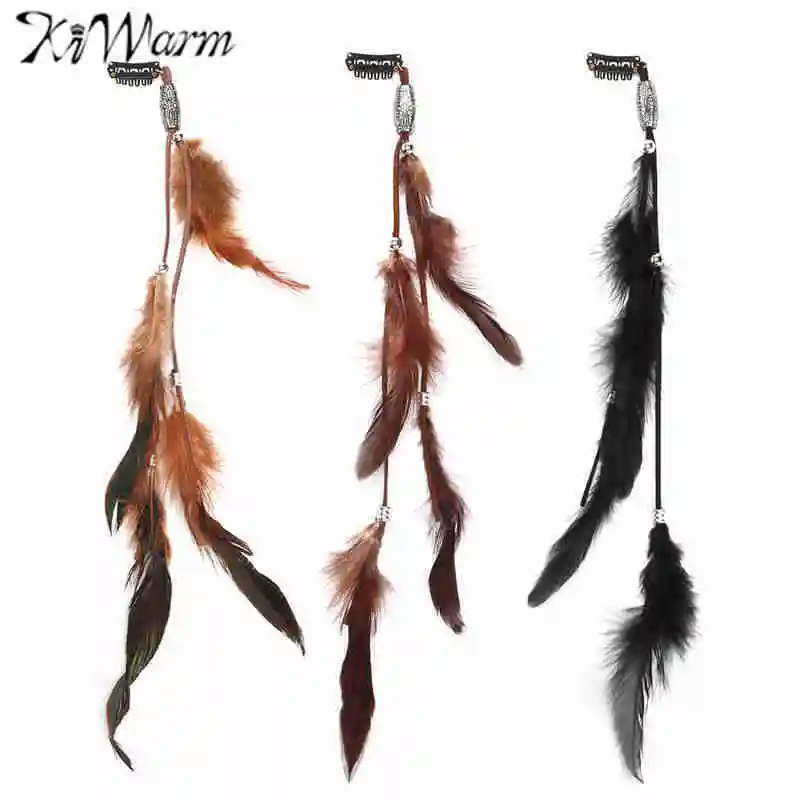 

Kiwarm 3Pcs/set Indian Festival Retro Feathers Clips Hair Woman Tassel Hair Comb Headdress DIY Pretty Decorative Accessories