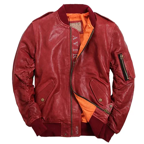 Кожаная куртка мужская народная из натуральной кожи летная куртка мужская всадник верхняя одежда тонкая мотоциклетная куртка Авиатор пальто TJ01 - Цвет: Красный