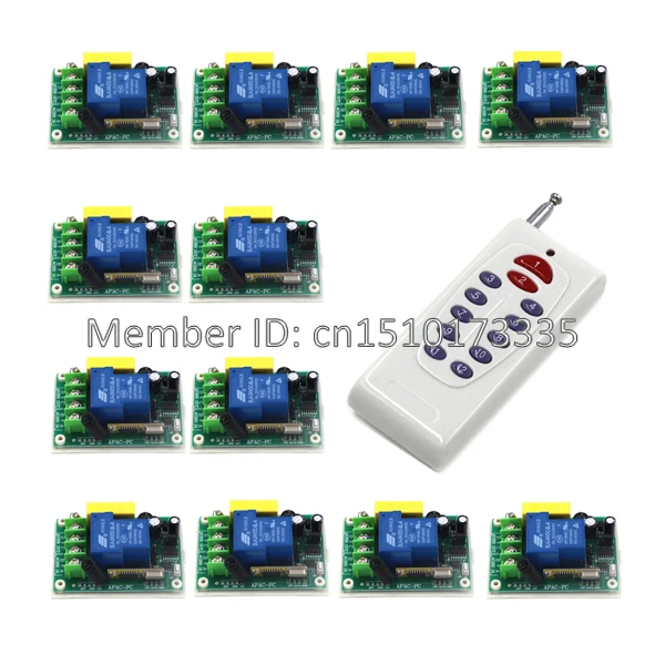 

12Pcs Remote Controls Switch 220V Switch Electric Lamp Wireless Remote Control Switch Jog Inter-lock Self -lock is Adjustable