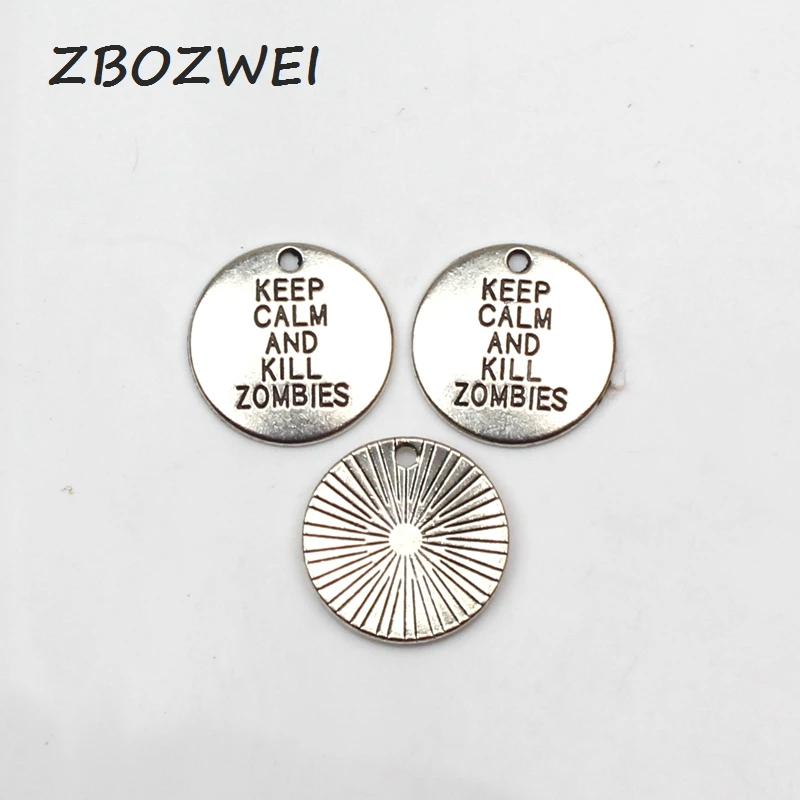 

5pcs Keep calm and kill zombie medals 20mm Antique Tibetan Silver Pendant Accessories DIY Vintage bracelet Necklace Handmade