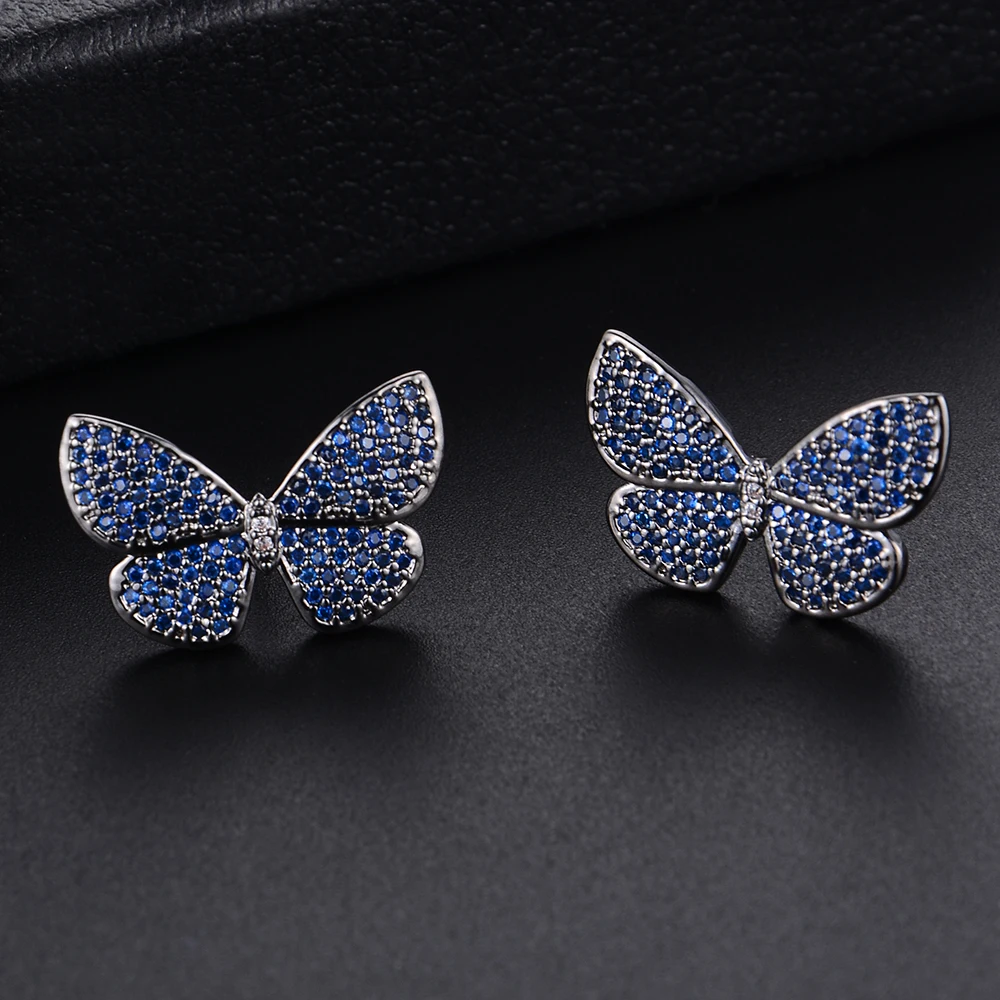 SISCATHY полный кубический цирконий Эффектные серьги 4 цвета Подвески Корейская бабочка серьги гвоздики для женщин модные ювелирные изделия