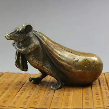 

156SHUN Vintage Brass Signed statue brass copper fortune Lucky statue mouse